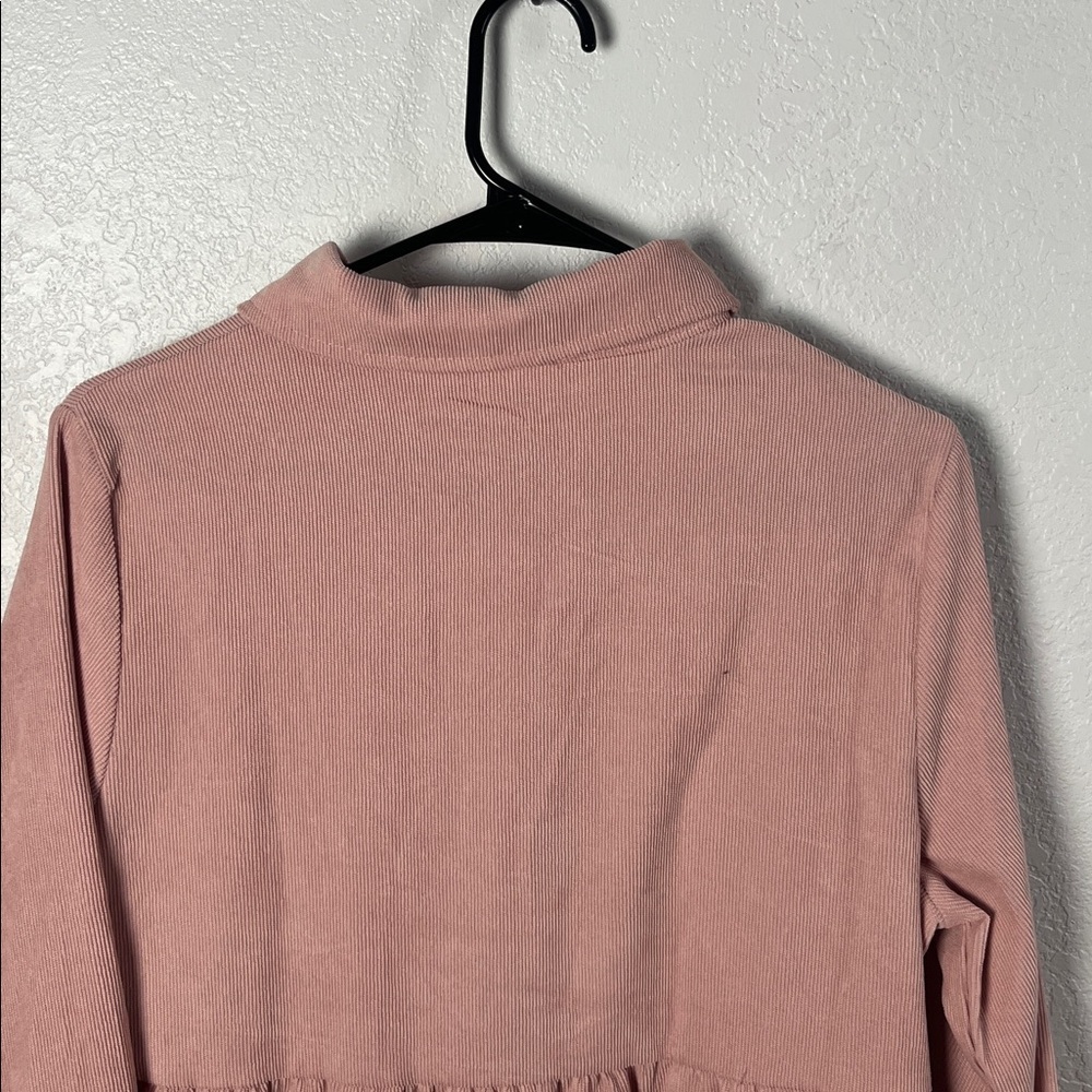 Available Pink Dress Corduroy Half Button Collared Long Sleeve Mini Sz L TC0363 - Picture 8 of 9